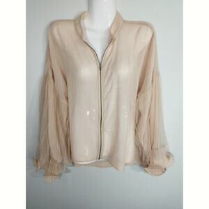 NU Denmark Zip Up Sheer Lightweight Coral  
Jacket Women L Mermaidcore Victorian